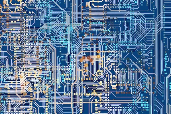 AI-powered patent search, image of futuristic circuit board