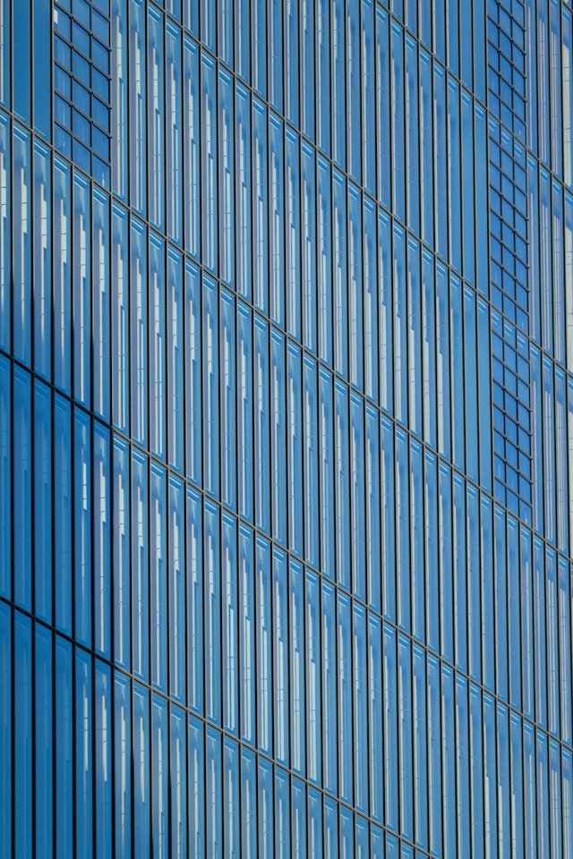 Intellectual property records, image of blue glass building