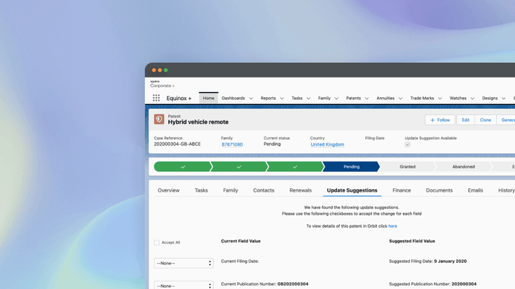 Intellectual property management analytics screenshot