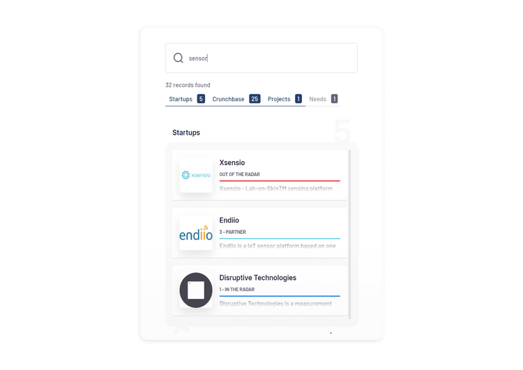 Open Innovation platform innosabi Startup search feature