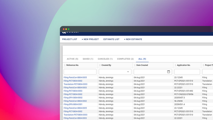 International patent filing software and unitary patent screenshot