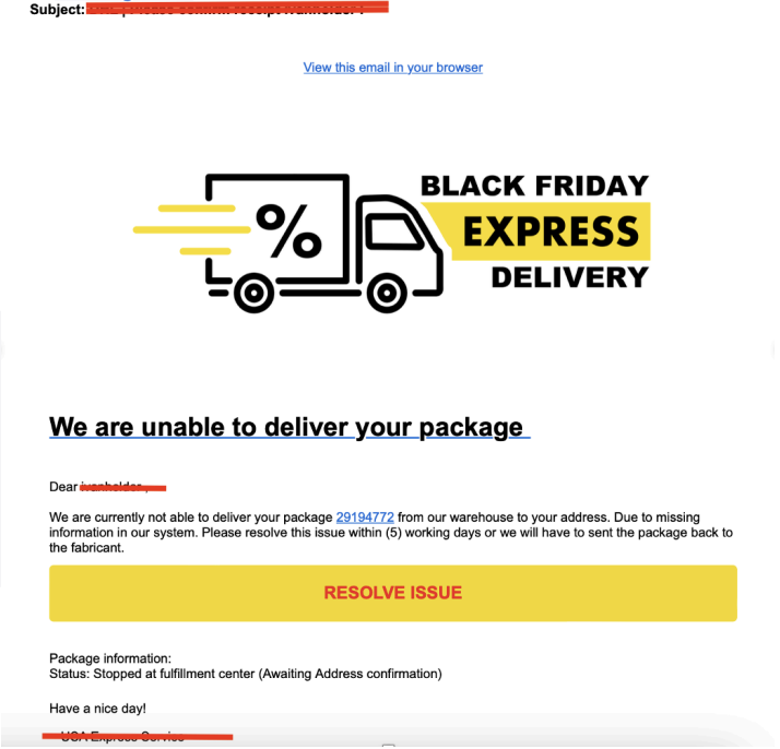 Protect brand online, example of phishing email